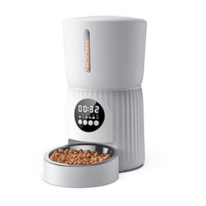 Faroro 4L Comedero Gato Automatico, Dispensador Comida Perros y Gatos, Tazón para Gatos de Acero Inoxidable y Temporizador, Programable de 1 a 6 Comidas, Blanco