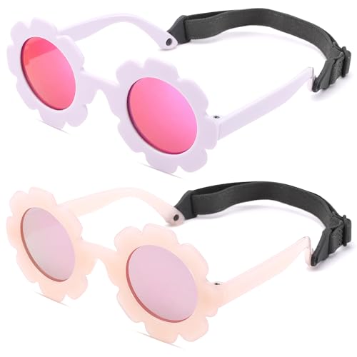 Image of Polarized Baby Sunglasses with Strap – Flexible Flower Shaped Sunglasses for Toddler & Infant Age 0-24 Months