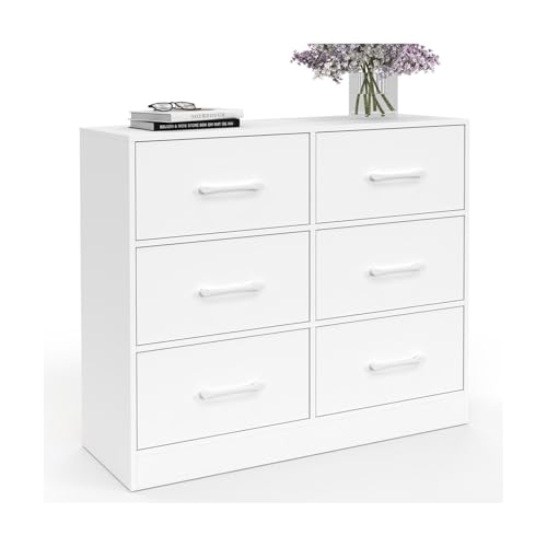 IDMarket – Cómoda de 6 cajones en tela UPPAH 80 cm Mueble de almacenamiento de madera blanca