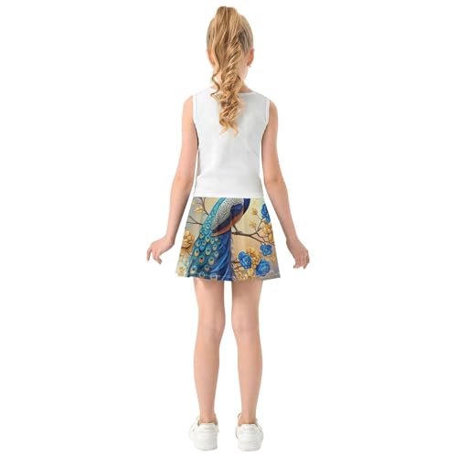 Joisal Fun Cute Girls Skorts Athletic Shorts Toddlers Tennis Skirts Flowy Skort Blue Peacock Gold Flowers 4t4