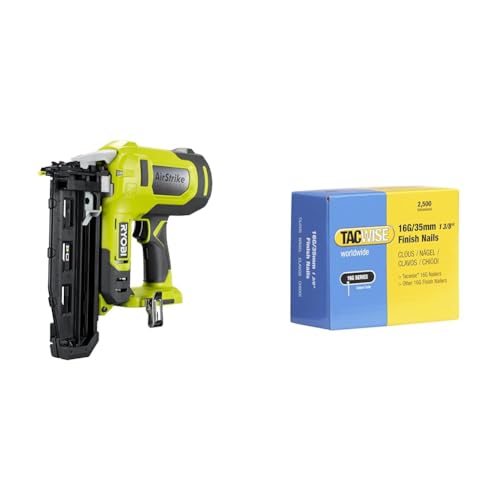 RYOBI - Cloueur de Finition 16G Air Comprimé 18V ONE+ - Pointe 19-64mm - Tête 1,6mm & Tacwise 0295 Clous de Finition Galvanisés de Type 16G / 35 mm, Lot de 2500