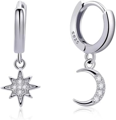 925 Sterling Silver Huggie Hoop Earrings with Moon & Star Design ...