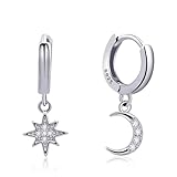 [Stylish Design] The design feature of the moon and star earrings is the star and crescent moon of cubic zirconia. Wearing these huggie earrings, the star and moon shine in your ears, adding an elegant and romantic atmosphere to the overall design. [...