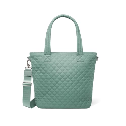 Simple Modern Quilted Tote Bag for Women | Medium Tote Purse with Compartments & Laptop Sleeve | Adjustable Crossbody Strap with Zipper Top and Pockets | Bag for Work School & Travel | Laguna