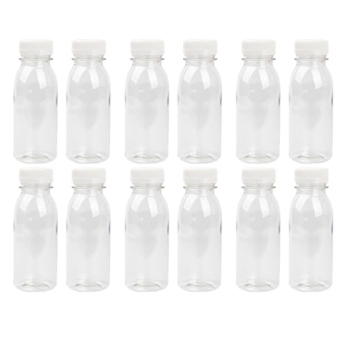Scicalife 12 Unidades de Botellas de Jugo de Plástico Vacías con Tapa 200ML de Ancha Tarros de Yogur Transparente Beber Botellas de Leche Mermelada Recipiente de Gelatina para Miel
