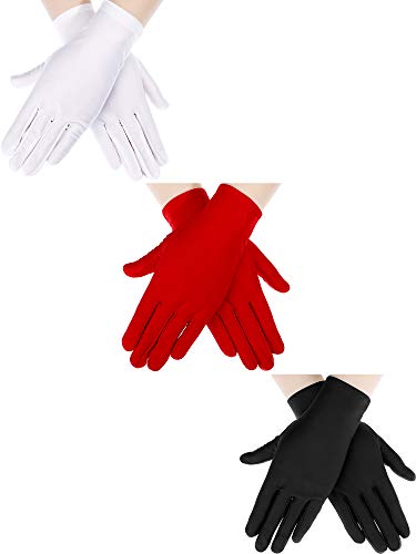 Sumind Women & Girls Satin/Spandex Gloves, Black, White, Red, One Size, Formal, Special Occasion, Wedding Party, Opera Gloves, 3 Pairs