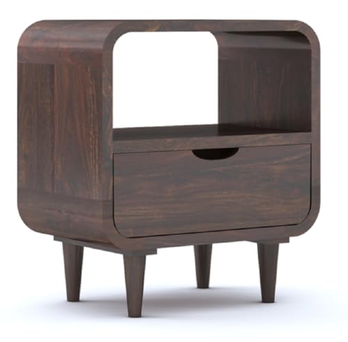 Image of Sheesham Wood Bedside Table with One Drawer and Open Shelf Stoarge for Bedroom Living Room Office Furniture End Table, Nightstand, Sofa Side Table (Walnut Finish)