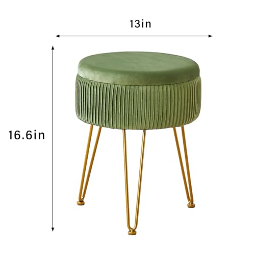 Cpintltr Velvet Foot Rest Stool Multipurpose Dressing Stools Upholstered Round Storage Ottoman Modern Soft Vanity Chair with Memory Foam Seat Green - Thumbnail 3