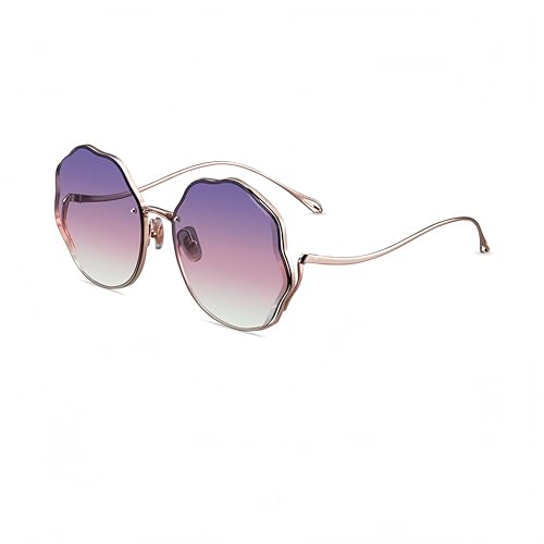 HEPTICS Oversized Petal Sunglasses, Gradient Purple-Pink Lenses, Rose Gold Metal Frame, UV Protection,Trendy Sun Glasses for Women