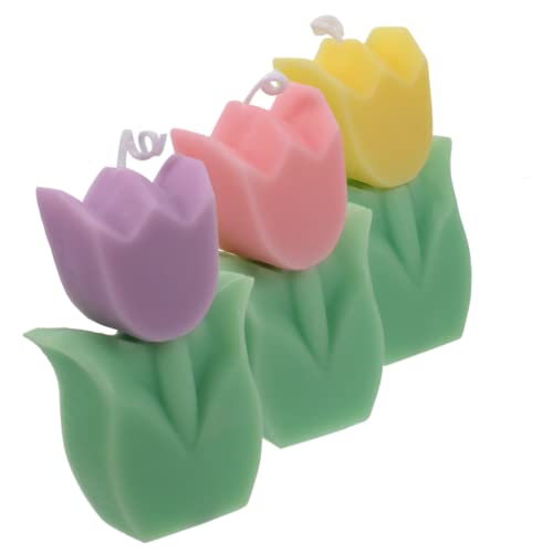 Cabilock 3pcs Tulip Shaped Decorative Candles Unique Scented Candle for Home Decor Aromatic Ornaments for Bedroom Living Room