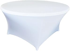 Wedding_Decorations Round Table Cover Spandex Cloth Tight Fit Lycra Trade Show Vendor Catering Kit (6FT (180cm), White)