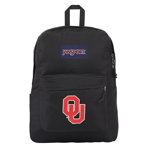Image of JanSport NCAA Officially Licensed Backpack, Oklahoma Sooners, Superbreak Plus with Padded 15'' Laptop Sleeve, Spacious Computer Bag for Men & Women, Durable Daypack with Bottle Pocket, Black