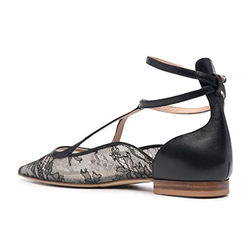 FSJ Women's Comfortable Chunky Low Heel Flat Cross Ankle Strap Buckle Classic Pointed Toe Retro T-Strip Walking Dress Ladies Shoes Size 4-15 US3