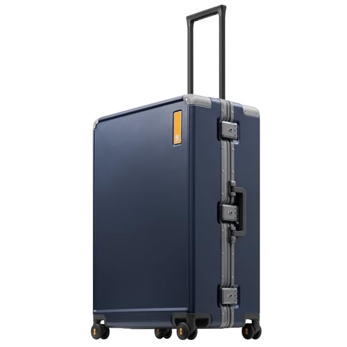 Image of LEVEL8 Zipperless Large Suitcase with Wheels Checked Luggage 28 Inch, Aluminum Frame Suitcase Hard Shell Luggage with Tsa Locks, Blue