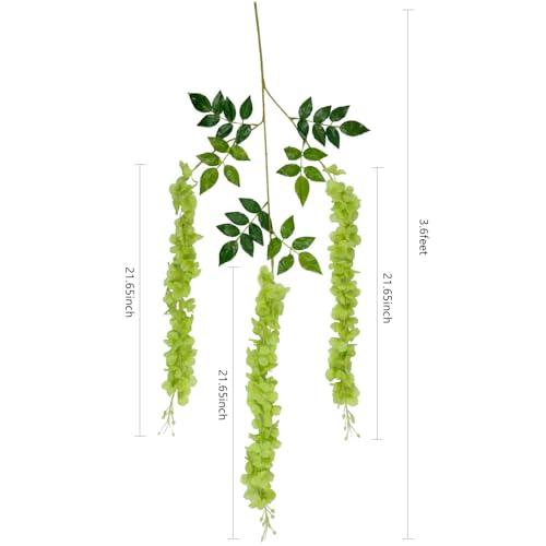 Image of 6 Pcs Artificial Polyester Hanging Flower Wisteria Vines Fake Flowers Vines for Home Party Wedding Garden Outdoor Greenery Decoration (6, Green)