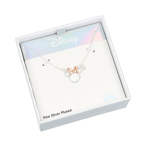 Collier Minnie Mouse Disney en laiton ajustable avec pendentif nœud rose