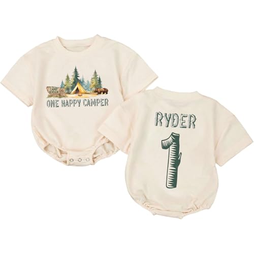 Personalized One Camping Baby Boy Romper, First Birthday Outfit Boy, 1st Birthday Outfit Boys, One Year Old Boys Bday Gifts, Baby 1 Year Photoshoot Cake Smash Outfits, Camper Infant Toddler Clothes