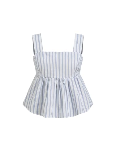 CIDER Shirts for Women Striped Bow Ruffle Cami Top Square Neck Sleeveless Cotton Blend Tie Back Cute Top