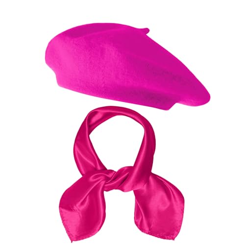 choyaxo 2pcs French Beret Hat Scarf for Women French Themed Party Rose Red