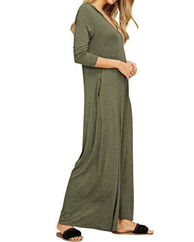 Jacansi Women's V-Neck Casual Long Sleeve/Short Sleeve Maxi Dress Hoodie Pocket Dress2