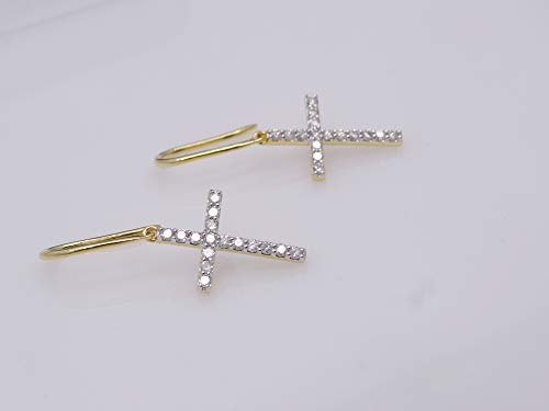 Dazzlingrock Collection 0.45 Cttw 10K Solid Gold Round White Diamond Womens Cross Drop Earrings4