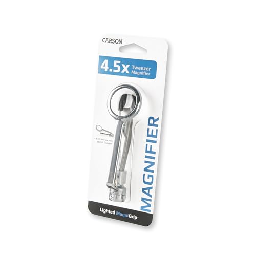 Carson Lighted MagniGrip 4,5x Lupe mit Präzisionspinzette und LED (MG-88), Grau