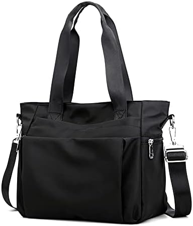 YANAIER Women Nylon Tote Bag Waterproof Multi-function Shoulder Handbag Lightweight Travel Messenger Bags Black