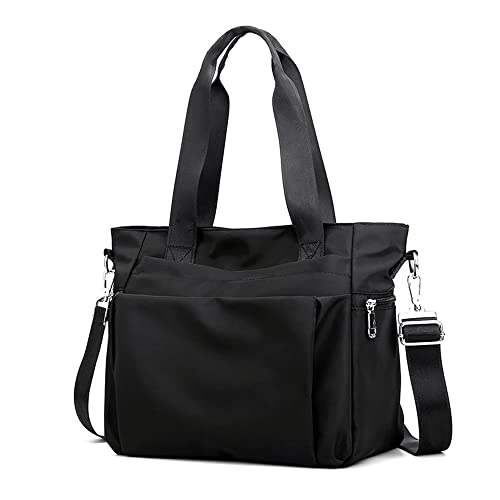 Yanaier Women Nylon Tote Bag Waterproof Multi-Function Shoulder Handbag Lightweight Travel Messenger Bags Black #TOP2