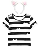 Girls Dream Toy House Stripe Tee Birthday Outfit with Cat Headband Christmas Halloween Outfits(140cm/7-8T)