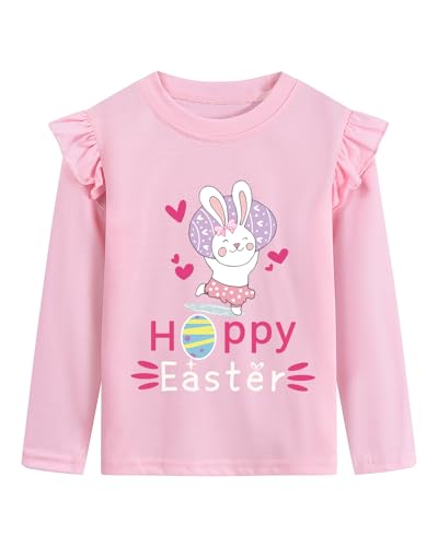 Tkria Toddler Girls Happy Easter T-Shirt Bunny Eggs Ruffle Long Sleeve Shirt Kids Tee Top 2-7T