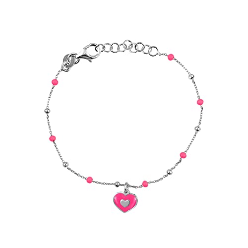 Image of UNICORNJ Sterling Silver Kids Bracelet for Girls Heart Butterfly Charm Enamel Hand Painted | Made in Italy | Bead Chain 6.25 inch