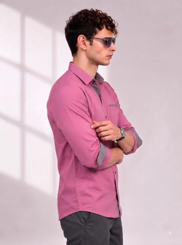 Image of Diverse Men's Cotton Shirt for Men | Regular Fit Full Sleeve Solid Casual Shirt with Spread Collar, Stylish Pocket Design, Standard Length | Formal Office Wear