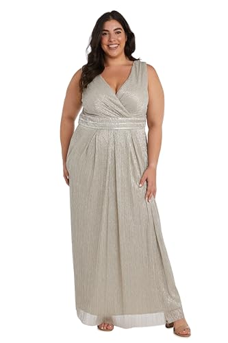 Image of R&M Richards Women's Sleeveless Maxi Dress - V-Neck Pleated Long Formal Gown W /Rhinestone Trim - Party & Cocktail Attire