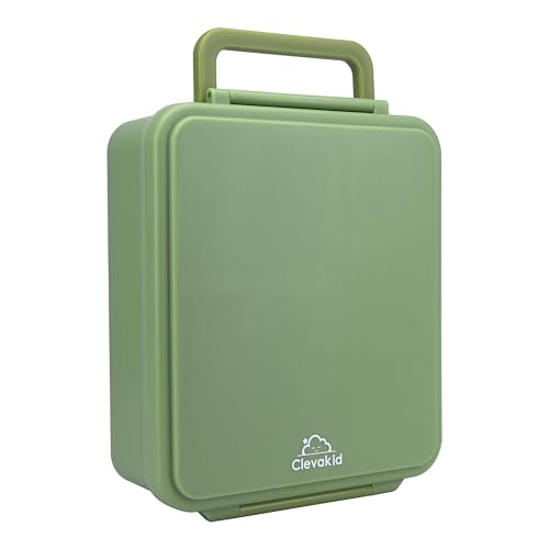 Image of Bento Mega Lunch Box with Carrying Handle 4 No-Mix Compartments | Microwave & Dishwasher Safe | for Adult, Preschool, School 1600ML /54 OZ (Green Leaves)