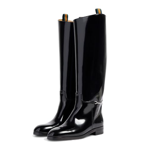 Women's Knee High Riding Boots - Pointed Toe Pull-On with Ankle Chain, Chunky 1