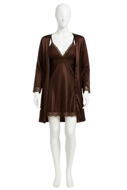 Women Nighty Relaxed Fit Night Dress Soft Lightweight Fabric Comfortable Home Nighttime Brown XL-image-3