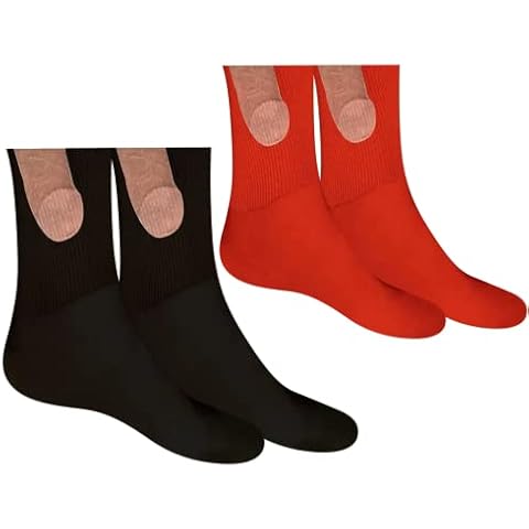 Rhuyoshn 2 Pairs Show Off Socks, Novelty Funny Socks Fashion Mens Dress Sock Fun Gag Gift, Black, Red, One Size Cover