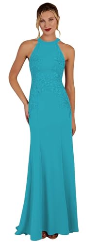 Image of KDTM Satin Lace Mother of The Bride Dresses Long Halter Sleeveless Formal Dresses for Women Wedding Guest