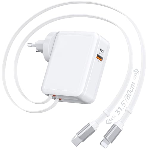Einziehbares 65W USB C ladegerät 4 Port Schnellladegerät USB C Netzteil PD+QC 3.0 USB Adapter für iPhone 16/15 Galaxy Pixel Tragbares einziehbares Wandstecker für Zuhause Büro Reise (mit 0 8 m