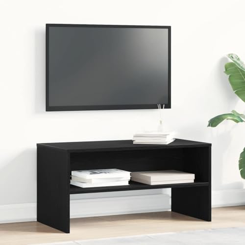LoogCape TV-Schrank Schwarz Eiche-Optik 80x40x40 cm Holzwerkstoff, Universal TV Ständer mit viel Stauraum, pflegeleichtes Medienmöbel für Wohnzimmer, Schlafzimmer
