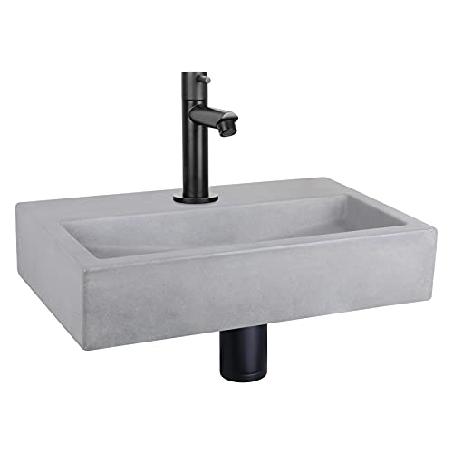 Vasque en béton gris clair 38x24 cm Differnz avec son robinet noir mat compact - 2