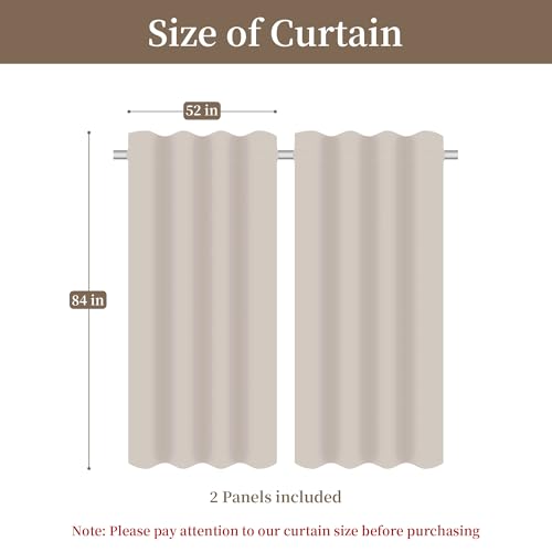 Loom and Mill Damask Floral Curtains for Bedroom, Textured Lined Jacquard Curtains 2 Panels with Tiebacks, Window Curtain for Living Room Banquet Holiday Decor, Rod Pocket(52”x 84”, Light Taupe+Gold)