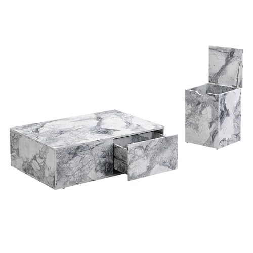 Table basse gigogne effet marbre blanc pour salon modulable - 2