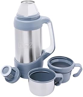 LaDenz Double Walled Vacuum Cup Flask - 1l Thermo Stainless Steel Flask for Hot & Cold Drinks - Portable Coffee Flask- Travel Coffee Mug - Insulated Water Bottle with Cleaning Brush