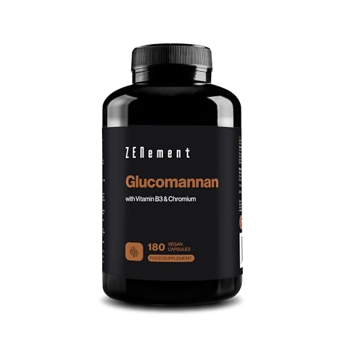 Glucomannan 4200 mg per Daily Dose with Vitamin B3 and Chromium Konjac Root Fibre for Weight Control 180 Vegan Capsules Zenement