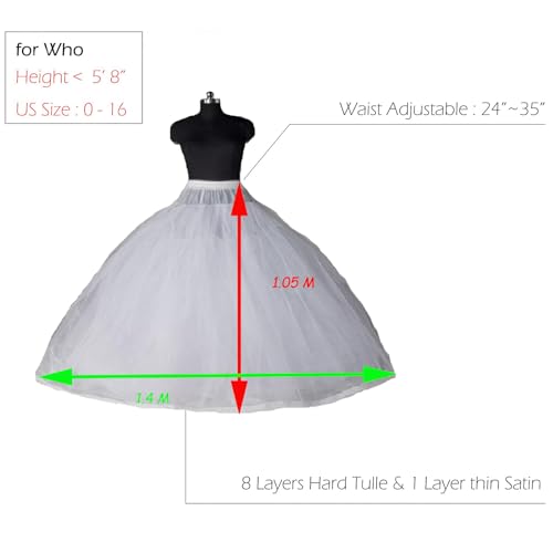 Dearta Women's 8 Layers Tulle Ball Gowns Dresses Petticoats with No Rings White by Dearta - Image 2