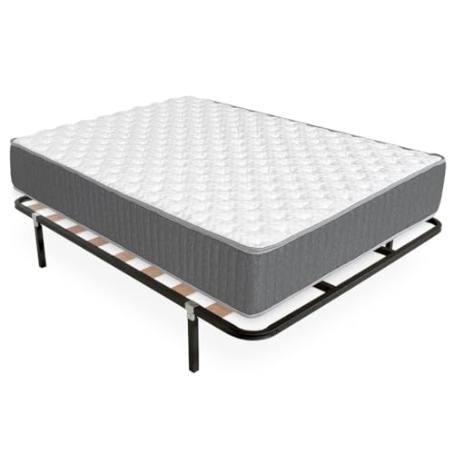 DEKIT - Pack Ahorro somier Lama Ancha Kerry con Colchón viscoelástico con muelles ensacados Aurea 150 x 190cm