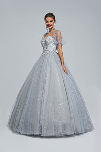 Image of Women's Beading Sweetheart Ball Gown Tulle Layed Long Quinceanera Dress