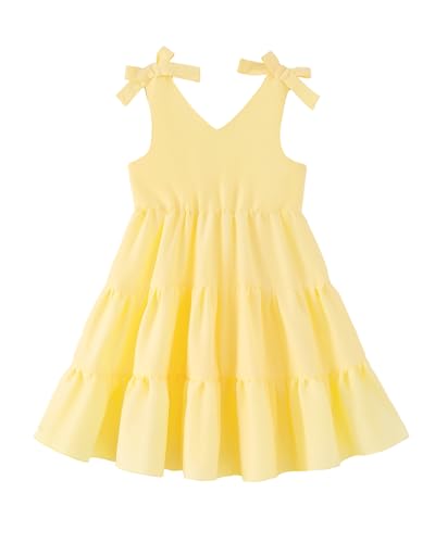 Saeaby Toddler Girl Clothes Summer Dresses Toddler Yellow Dress Kids Party Birthday Sun Dress Sleeveless Tiered Swing Beach Sundress Girls Summer Outfits 3T 4T