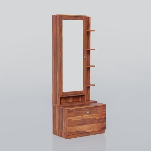 Image of Krishna Wood Decor Sheesham Wood Dressing Table with Mirror, 175 x 44 x 40 cm, Single Door, Storage Drawer, Brown (Honey Finish)